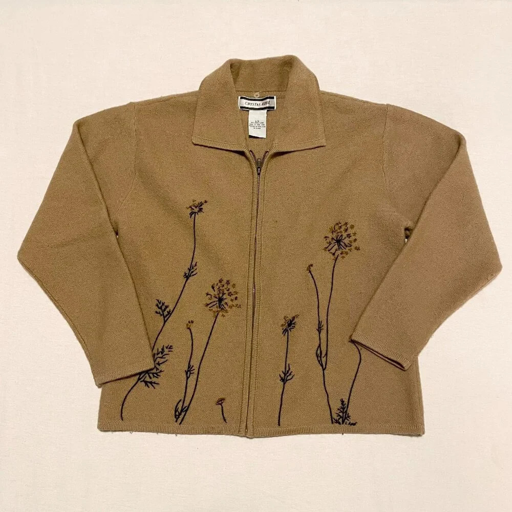 Vintage Crystal Kobe Zip Up Sweater Wool Womens Size Large